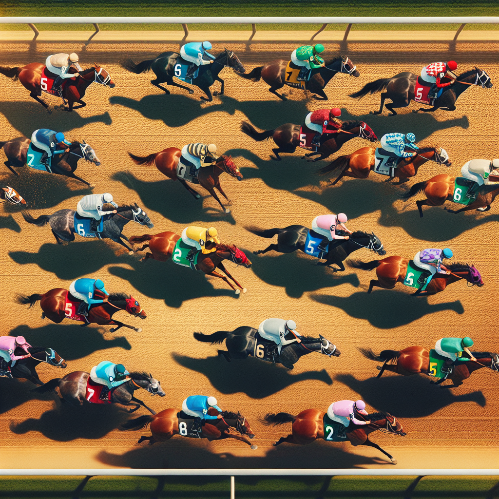 Jockeys racing thoroughbred horses at Kentucky Derby
